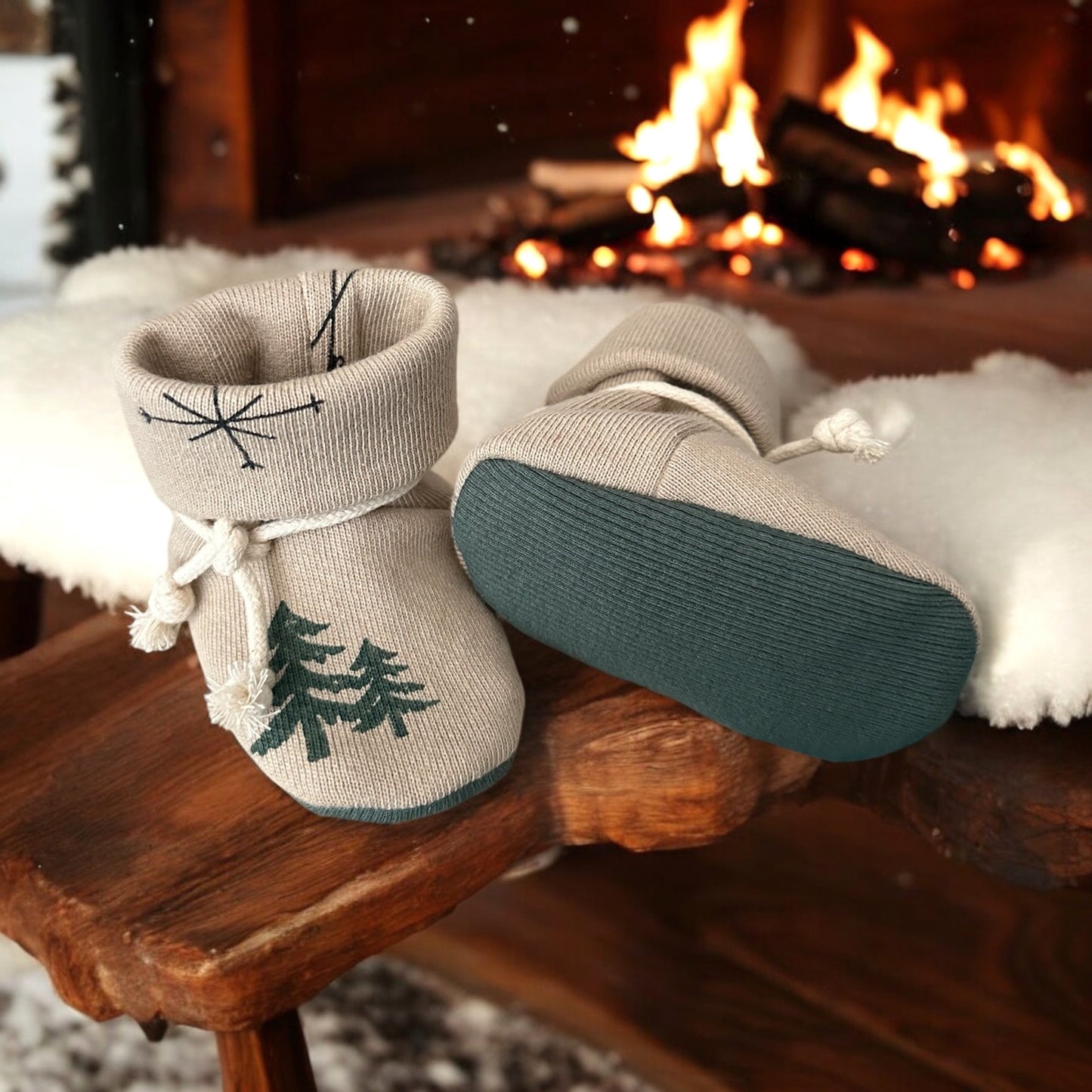 Organic Ski Print Baby Booties