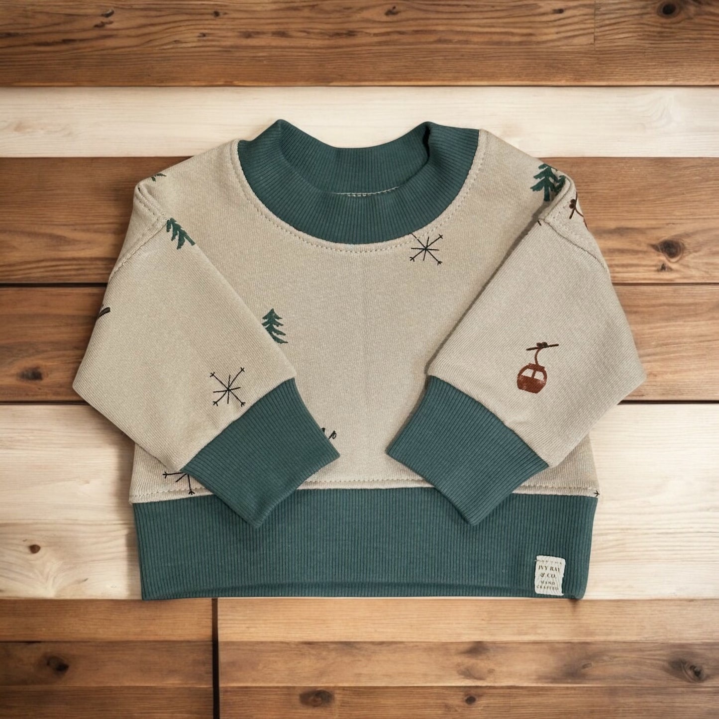 Kids Organic Ski Print Crewneck